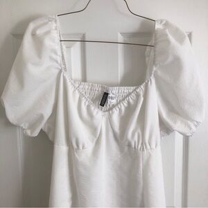 H&M White Puff Sleeve Crepe Mini Dress